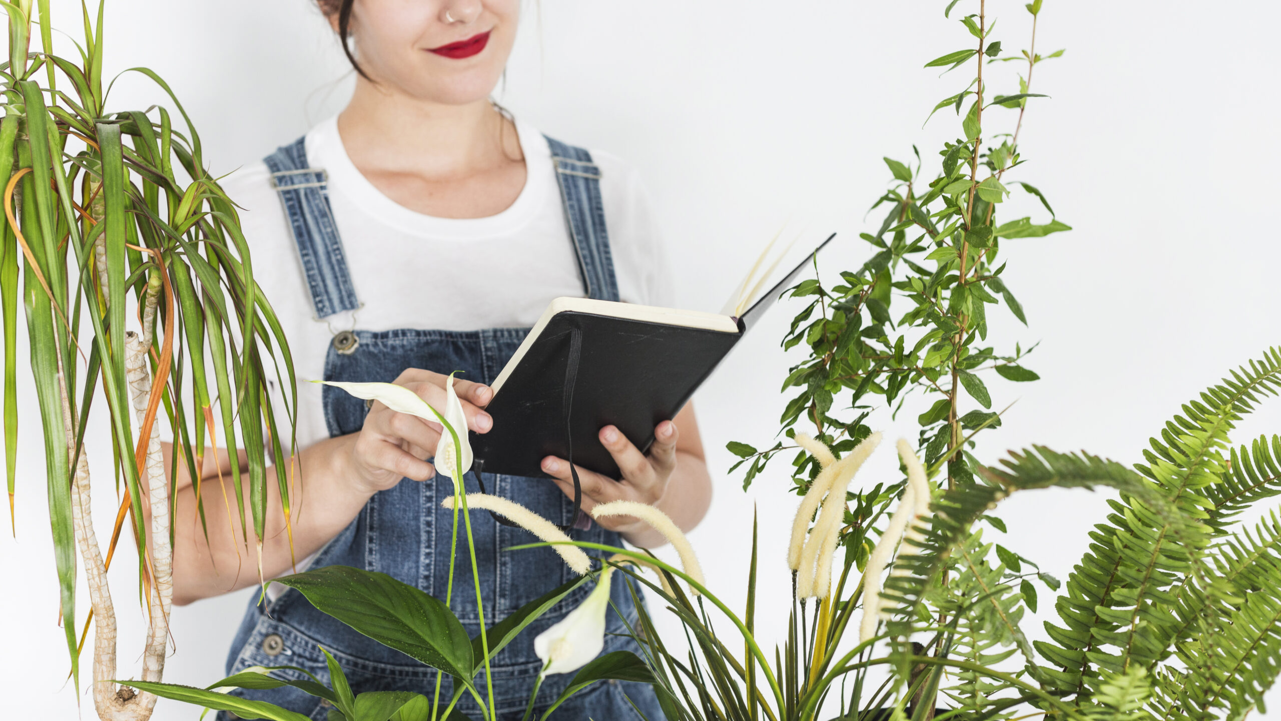 woman holding diary near plants